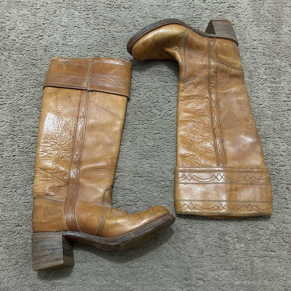 Miss Capezio Campus Boots Vintage Size 6.5 Brown Leather Heeled Cuffed
